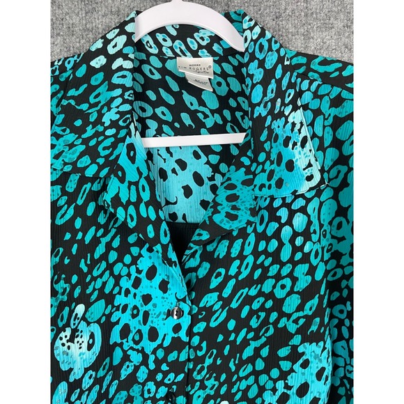 Kim Rogers Blouse Woman 3X Teal Black Excellent Animal Print 3/4 Sleeve Top - Picture 2 of 11